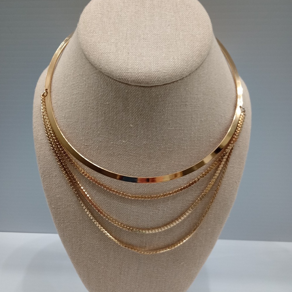 Aldo Gold Tone Multi-Layer Collar Statement Necklace Adjustable - Picture 4 of 8